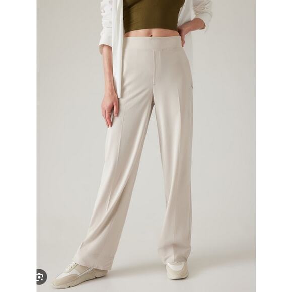 NWT Athleta Brooklyn Heights High Rise Pull-On Wide Trouser Khaki Size 2 - Picture 1 of 10